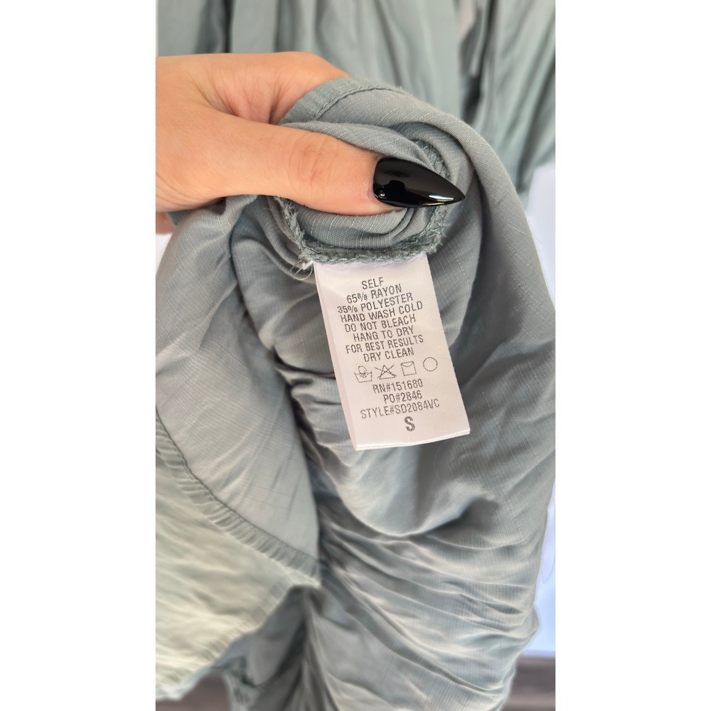 STORIA Sage Green Flutter Sleeve Maxi Dress Tie Waist‎ Tiered Ruffle Size S - Picture 8 of 8